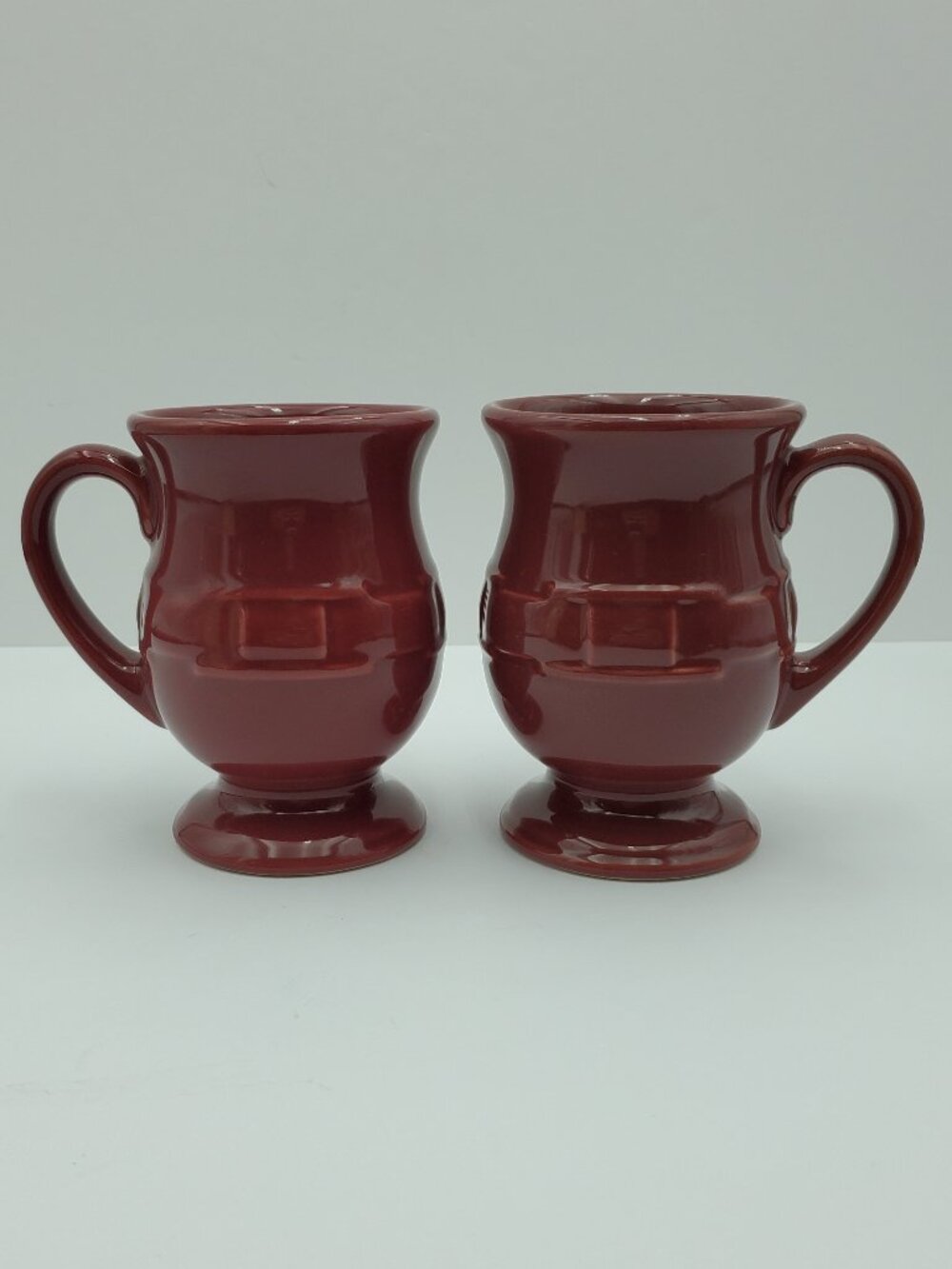 Longaberger Pottery Woven Traditions Paprika Red Latte Mugs Pedestal Footed Mugs